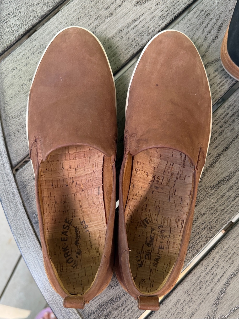 Kork-Ease Tan Slip-On Loafers with Brown Pull Tabs size 9